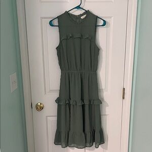 Sage Green Sleeveless Ruffle Dress